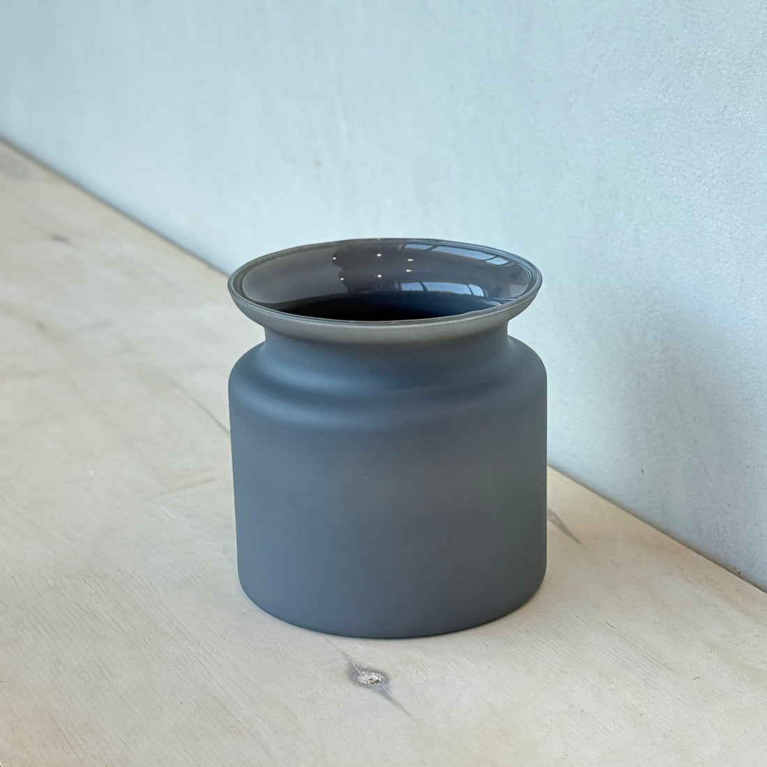 Small glass jar in grey matte