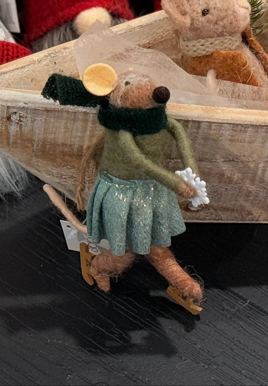 Scarf Skating Mouse Ornament 5"H