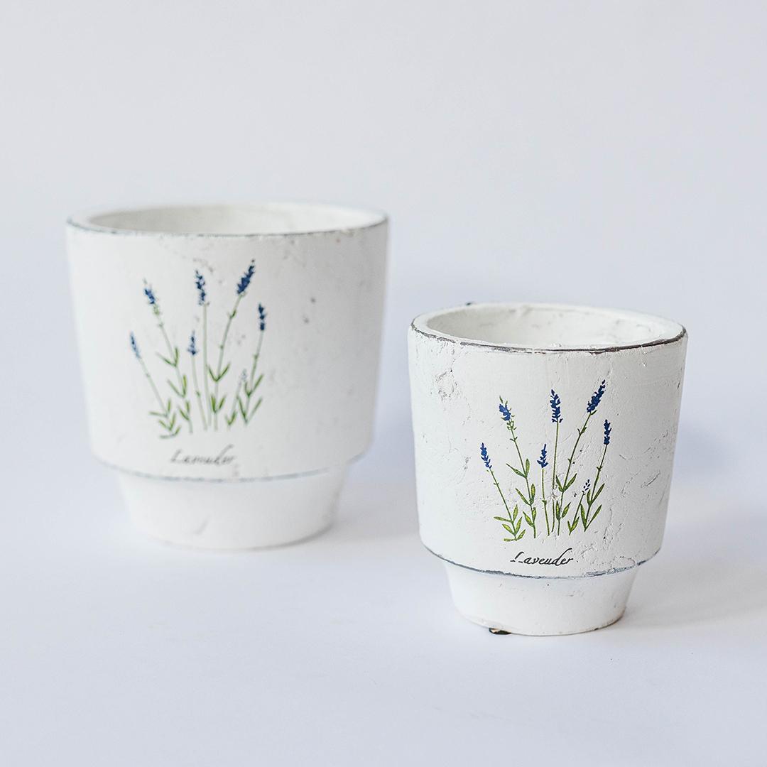 Lavender on Small White Pot