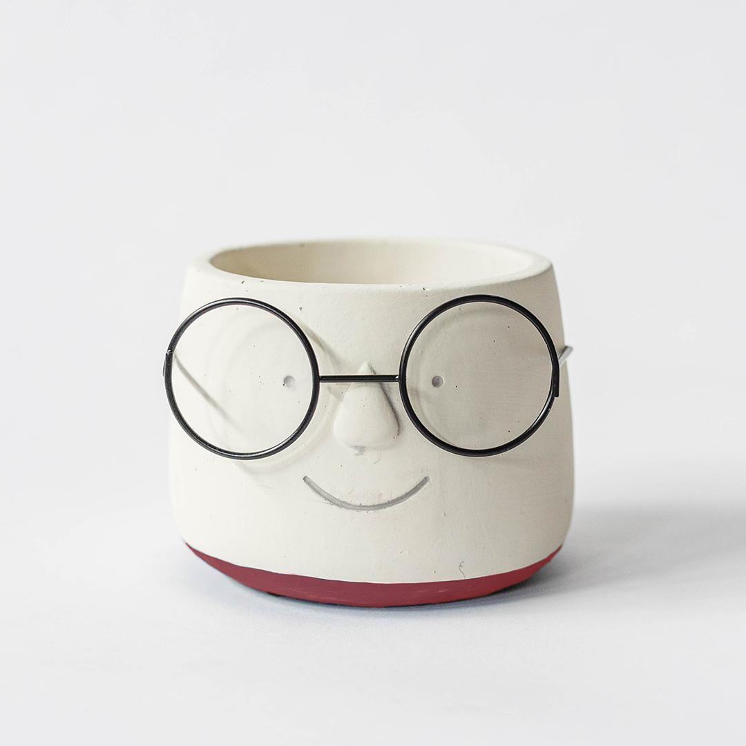 Face With Glasses Cement Pot