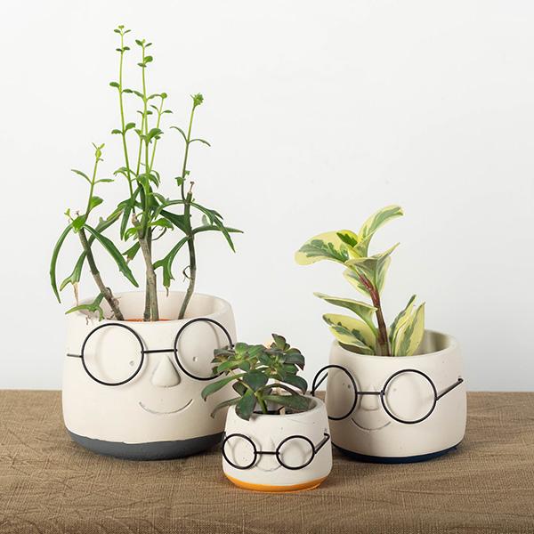 Face With Glasses Cement Pot