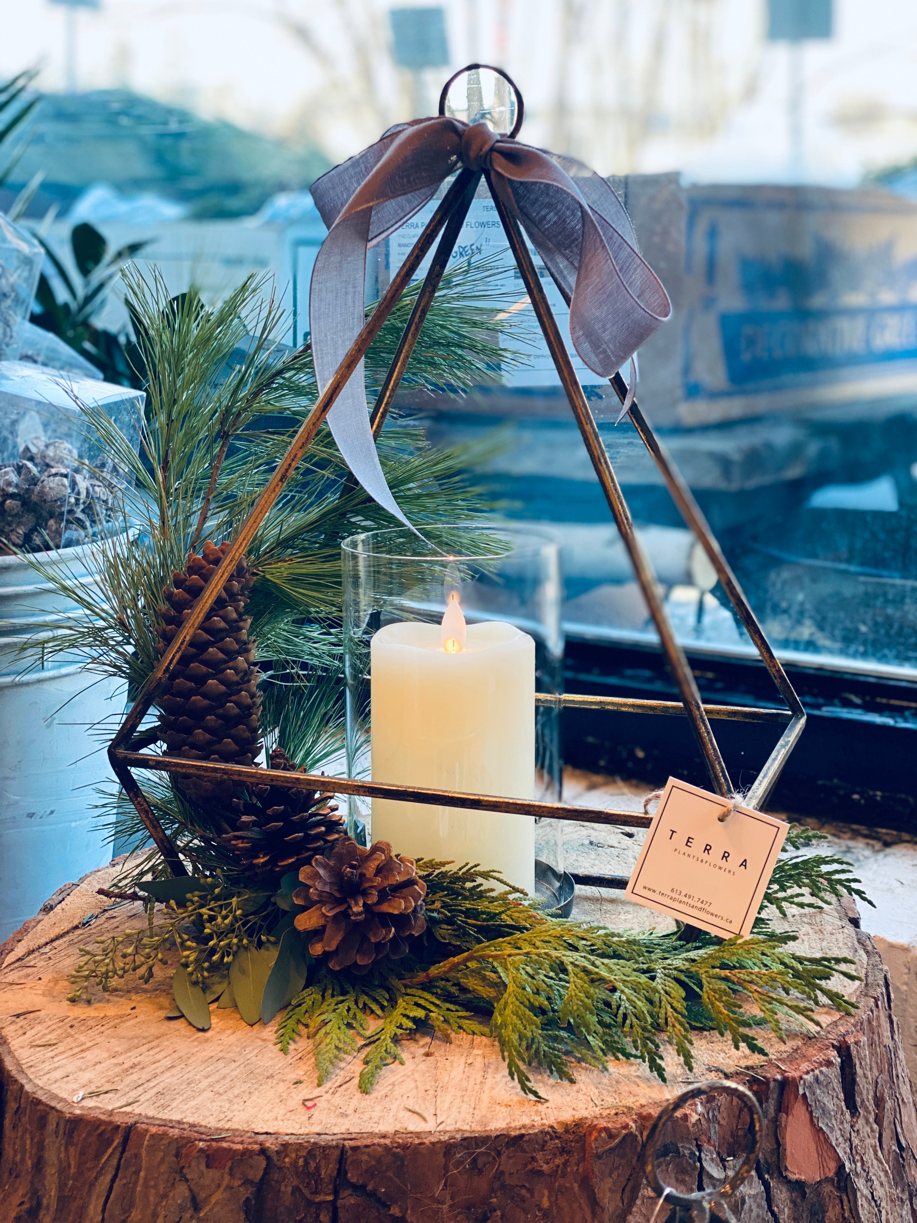 Decorated Holiday candle holder with Candle