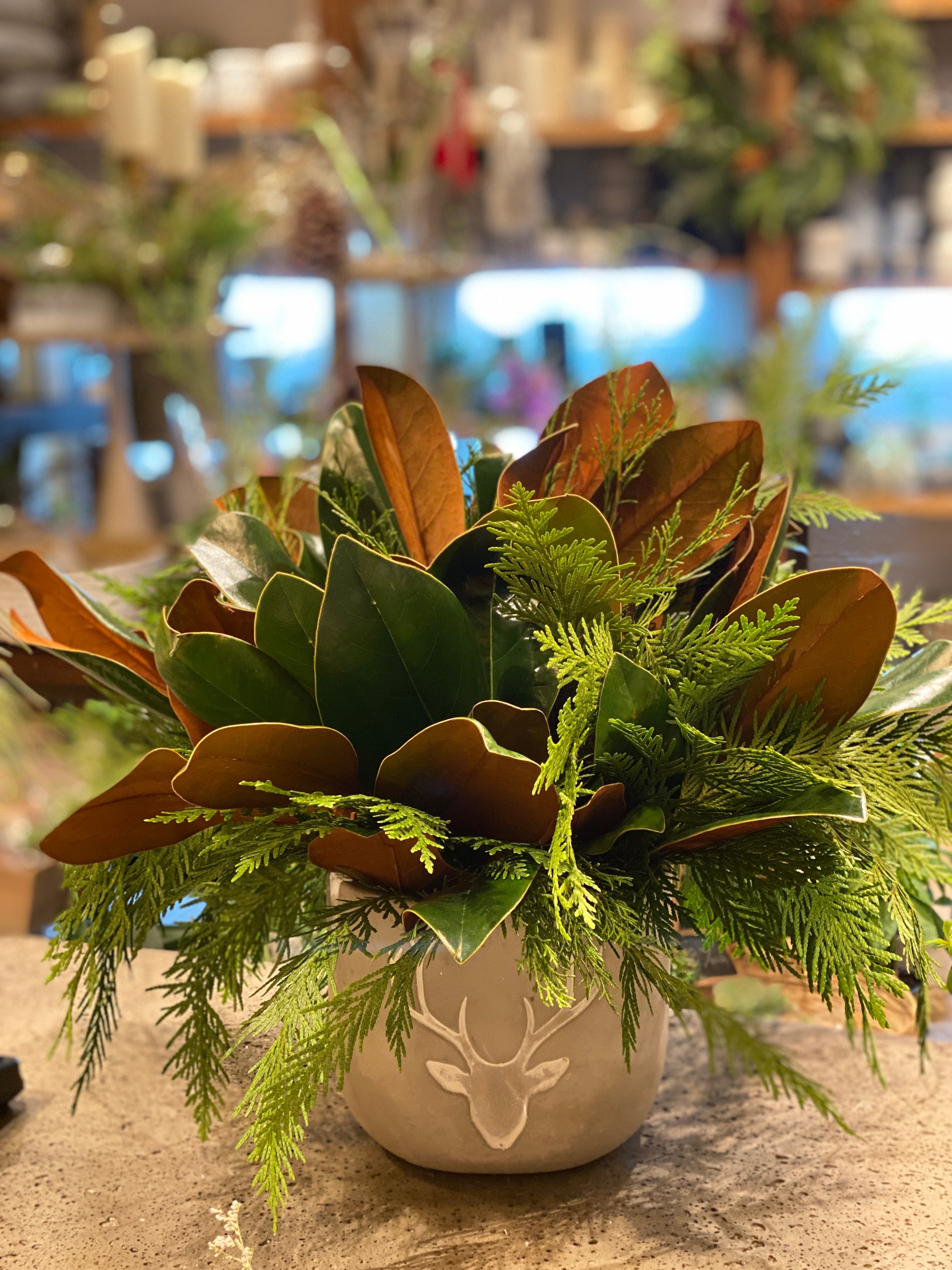 Magnolia and Wintergreen Centerpiece