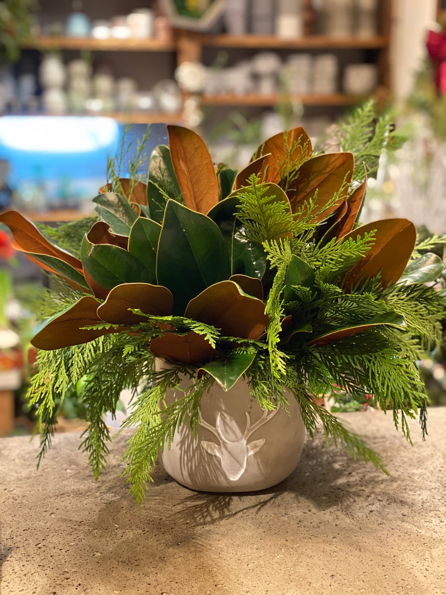 Magnolia and Wintergreen Centerpiece