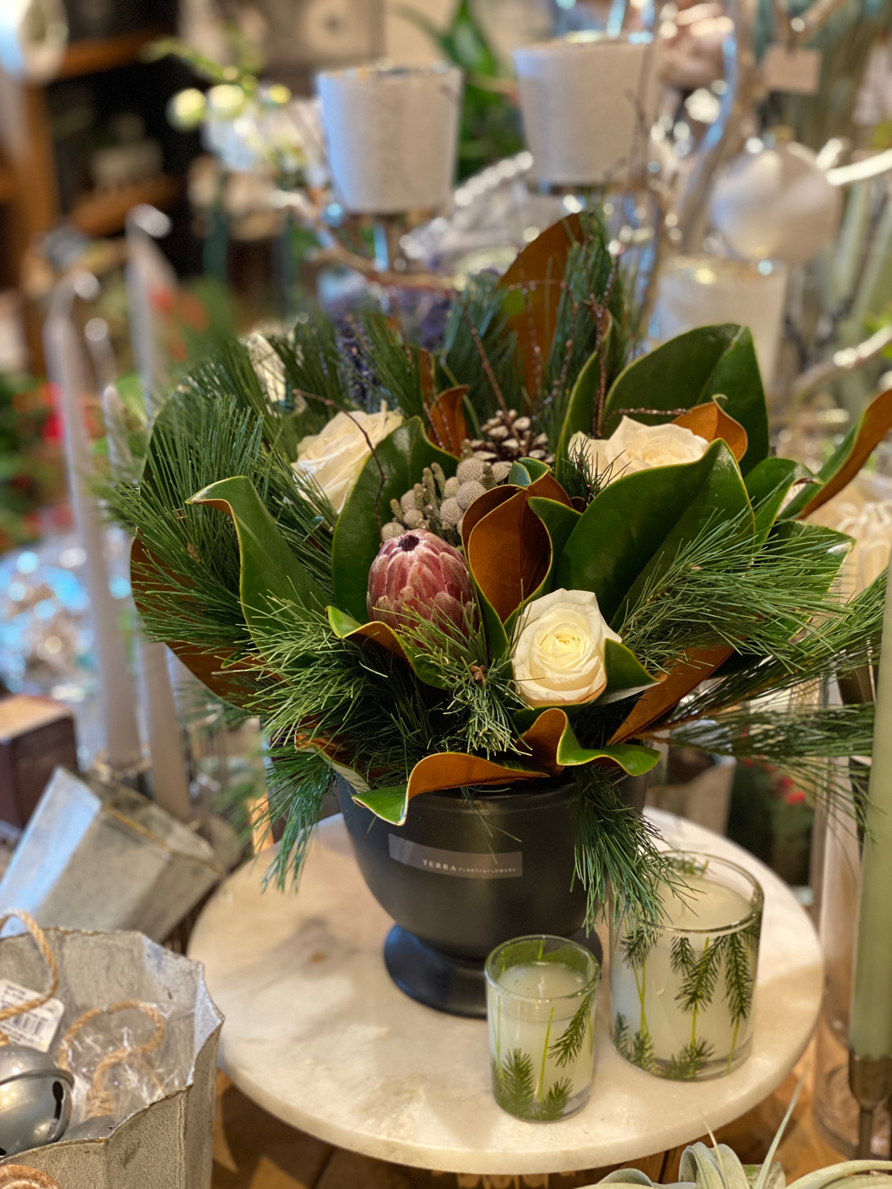 Holiday arrangement with Magnolia
