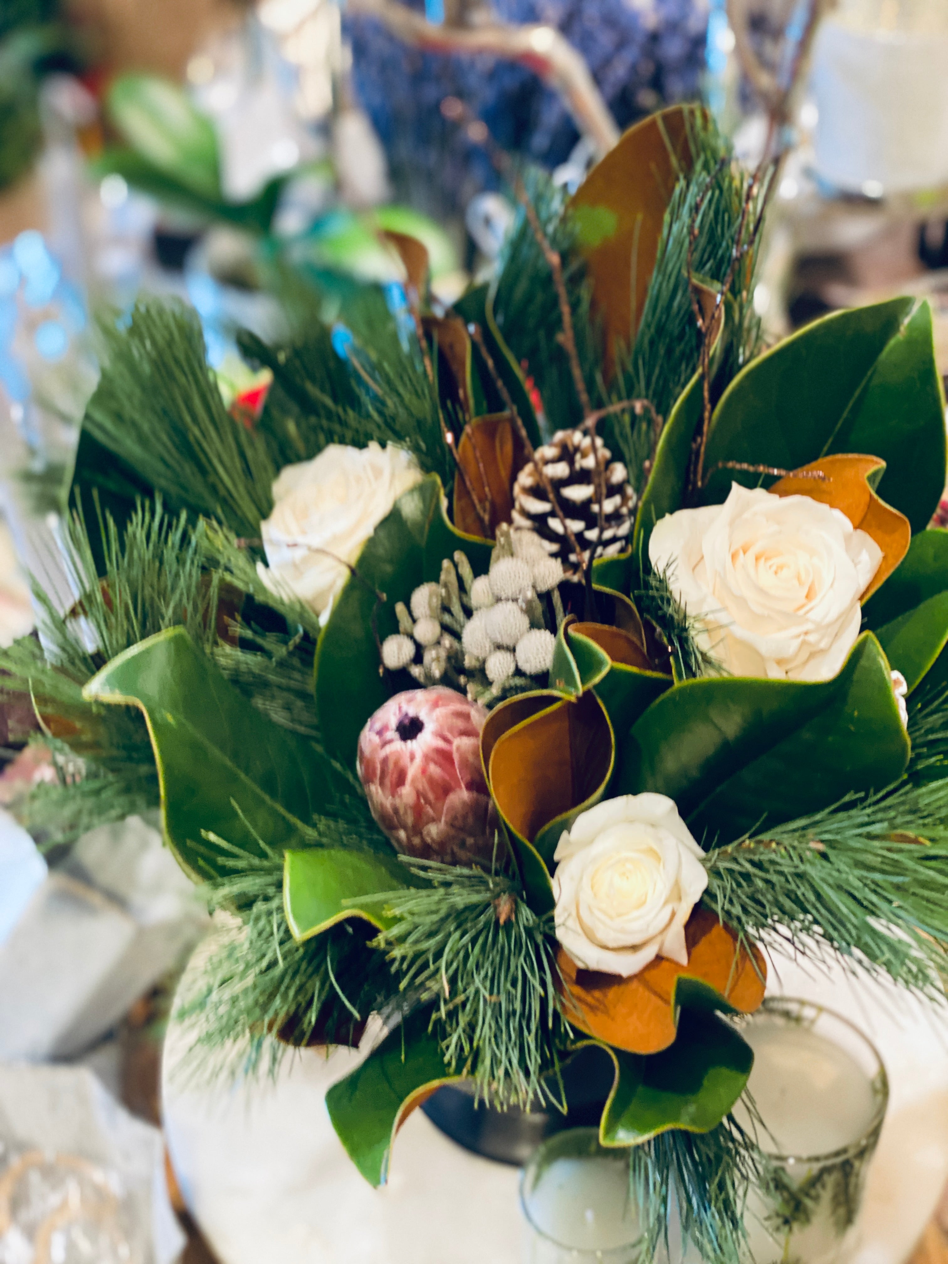 Holiday arrangement with Magnolia