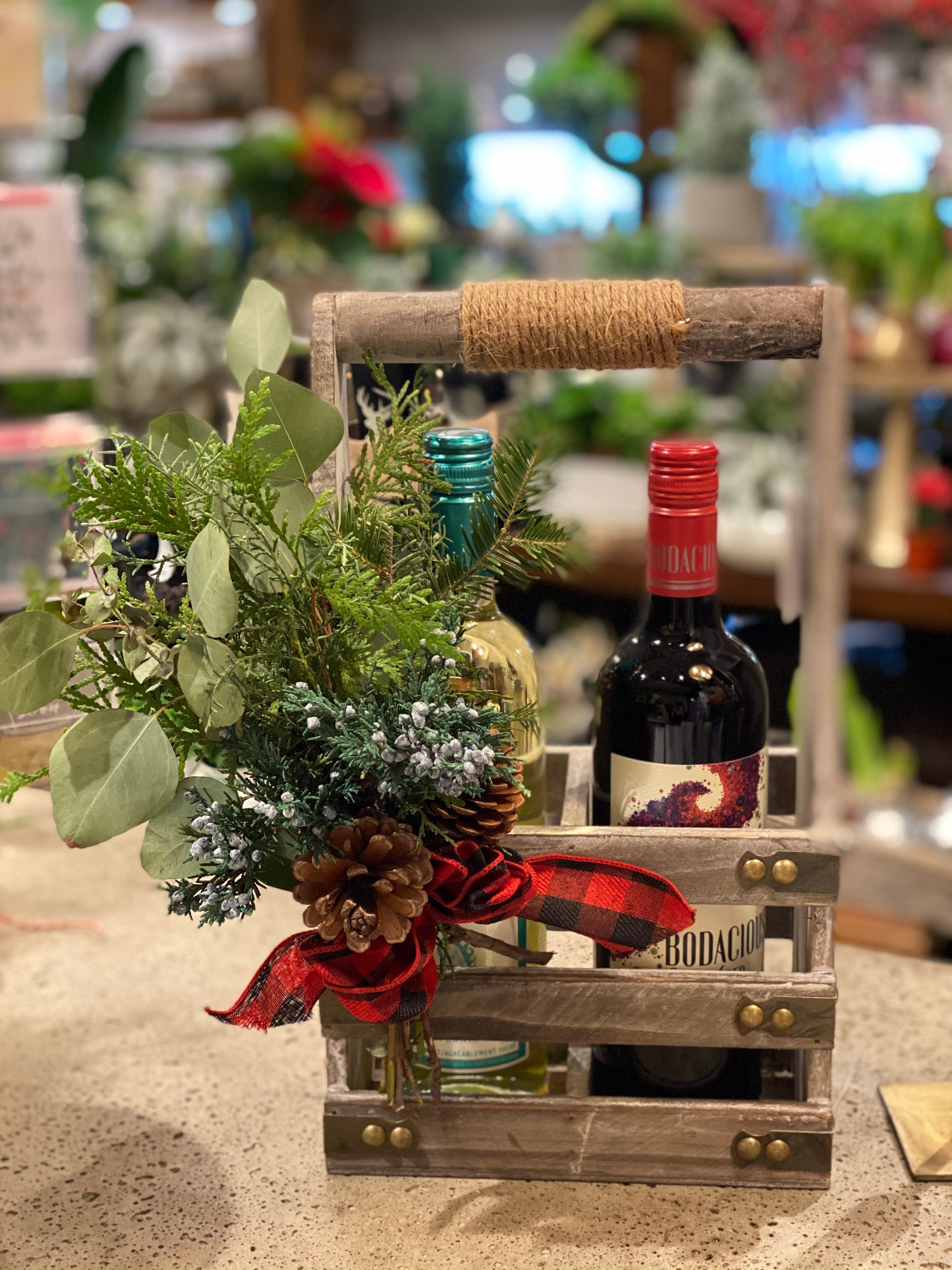 Wooden wine bottle carrier