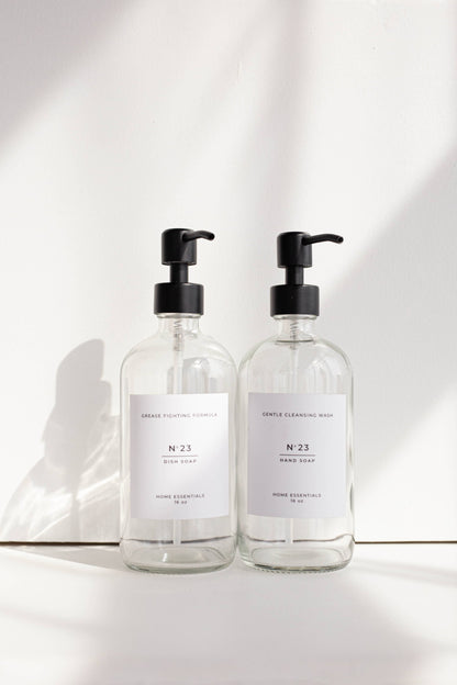 One Clear Soap Bottle Dispenser with Label- Hand Soap