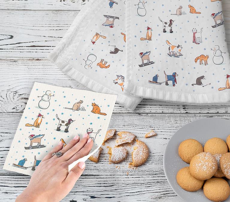 Winter Sports Cats Dishcloth