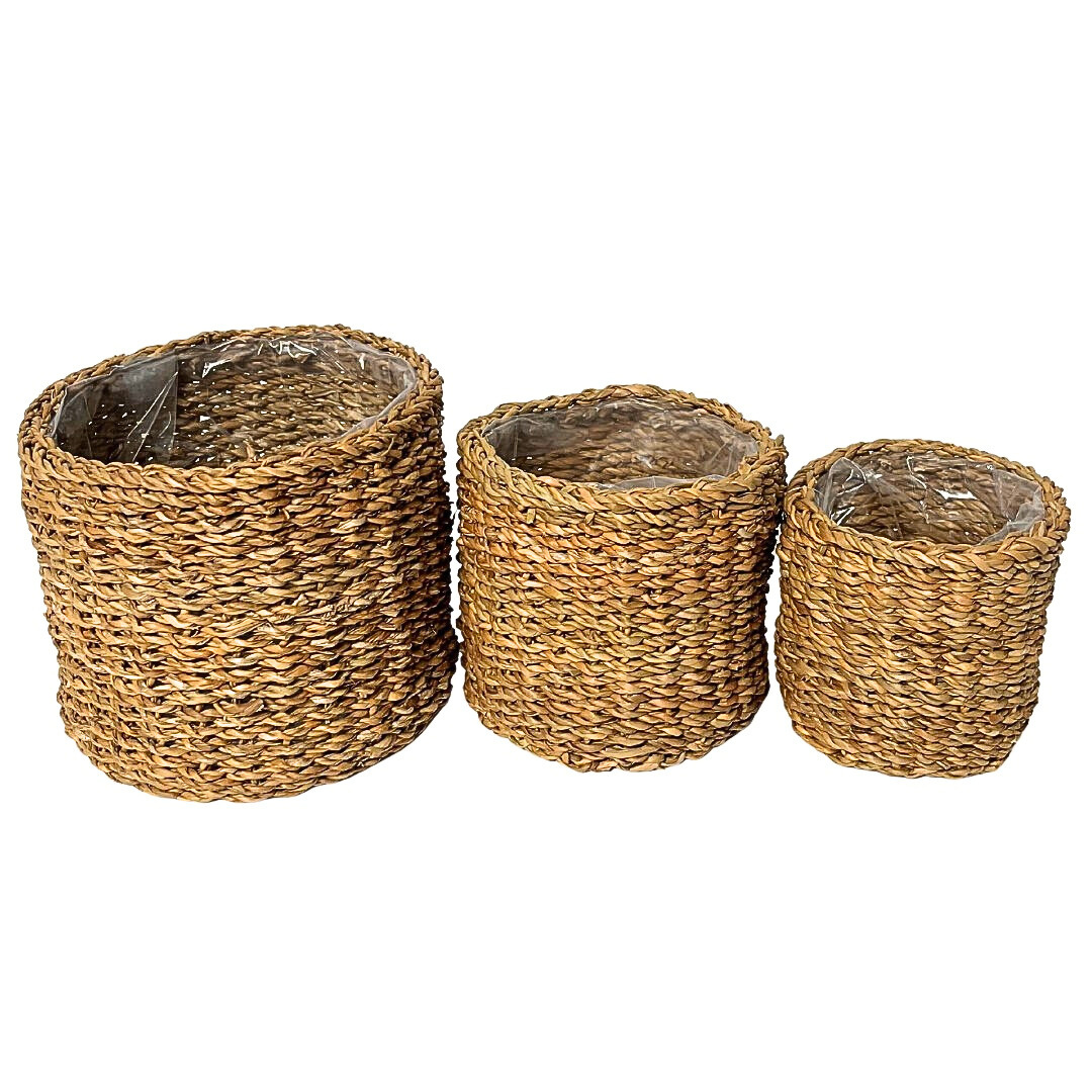 SEAGRASS CYLINDER BASKET W/PLASTIC LINING - NATURAL