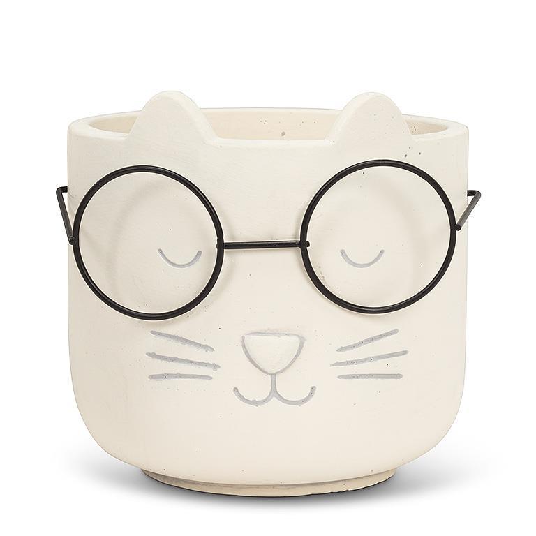 4.5" Cat Face Planter w/Glasses