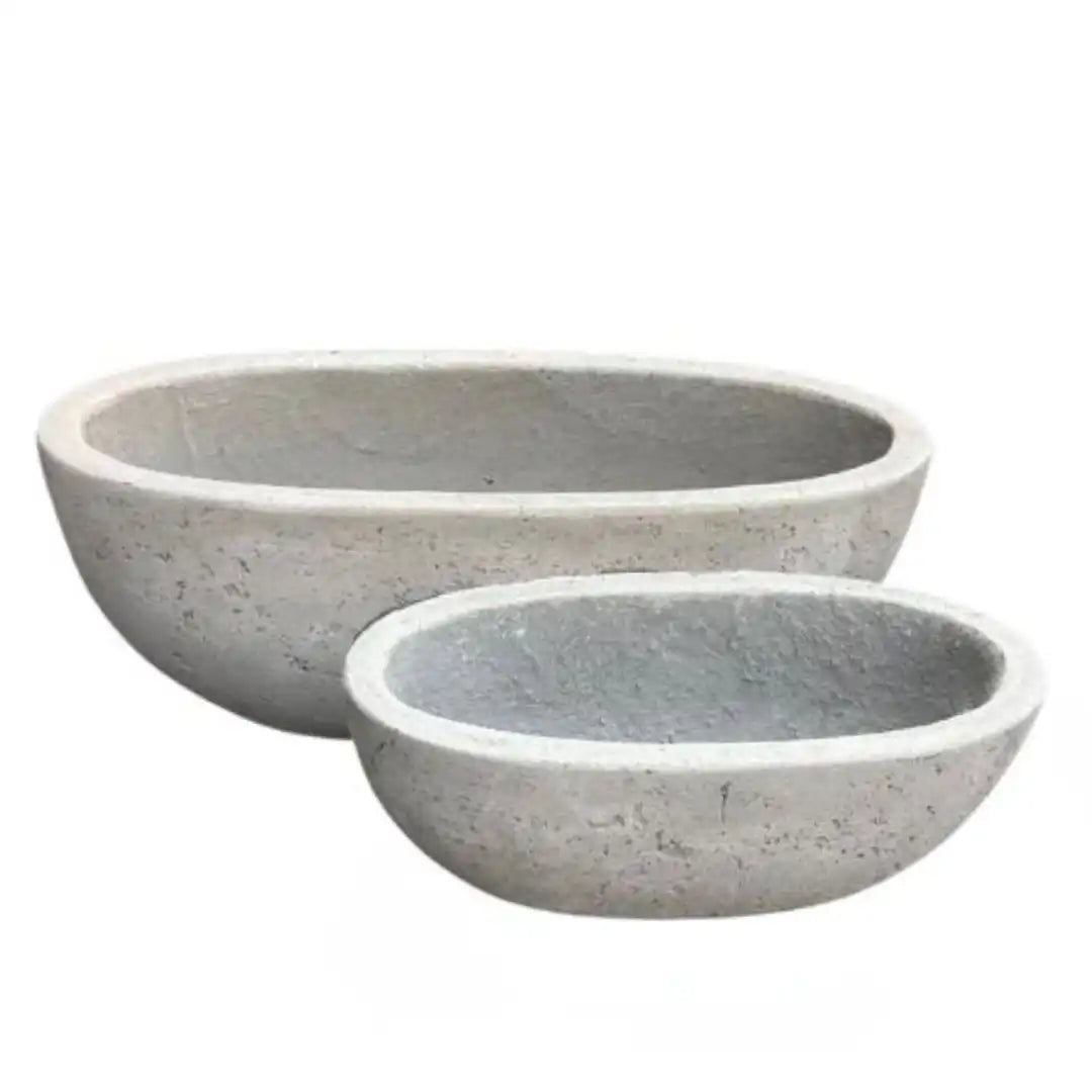 LIGHT CEMENT OVAL LOW POT