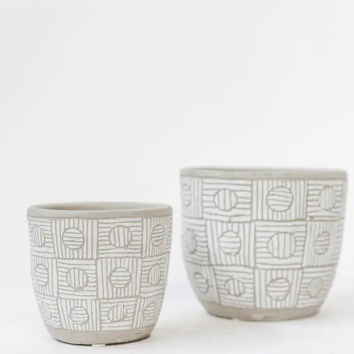 Cement Pot - white and beige