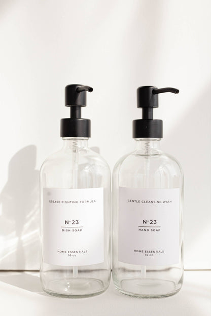 One Clear Soap Bottle Dispenser with Label- Hand Soap