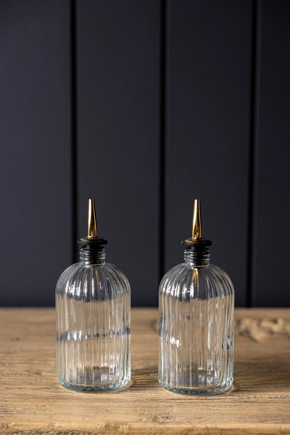 Olive Oil &amp; Vinegar Glass Scallop Fluted Bottles