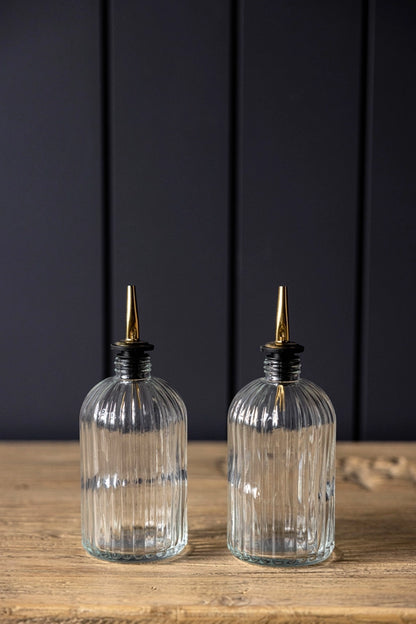 Olive Oil &amp; Vinegar Glass Scallop Fluted Bottles