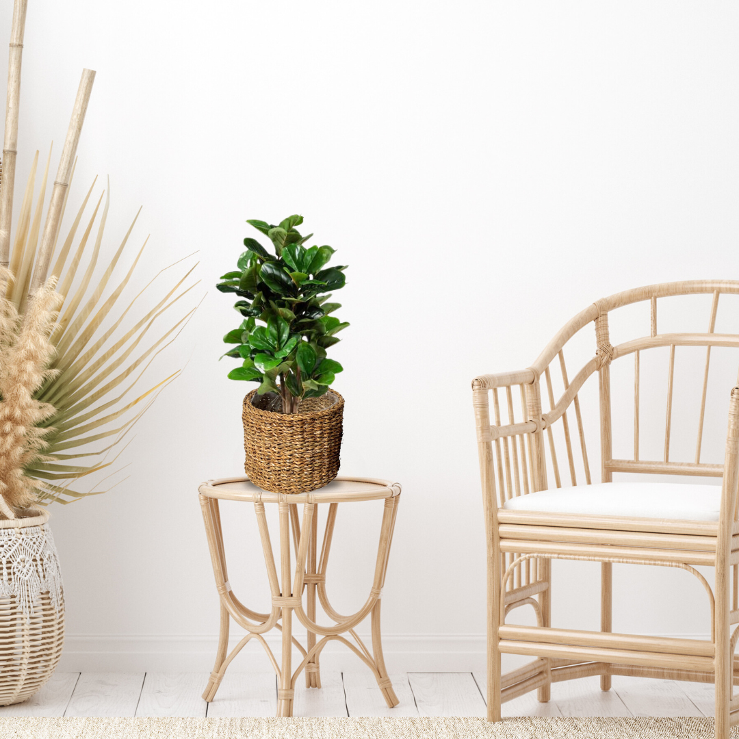 SEAGRASS CYLINDER BASKET W/PLASTIC LINING - NATURAL