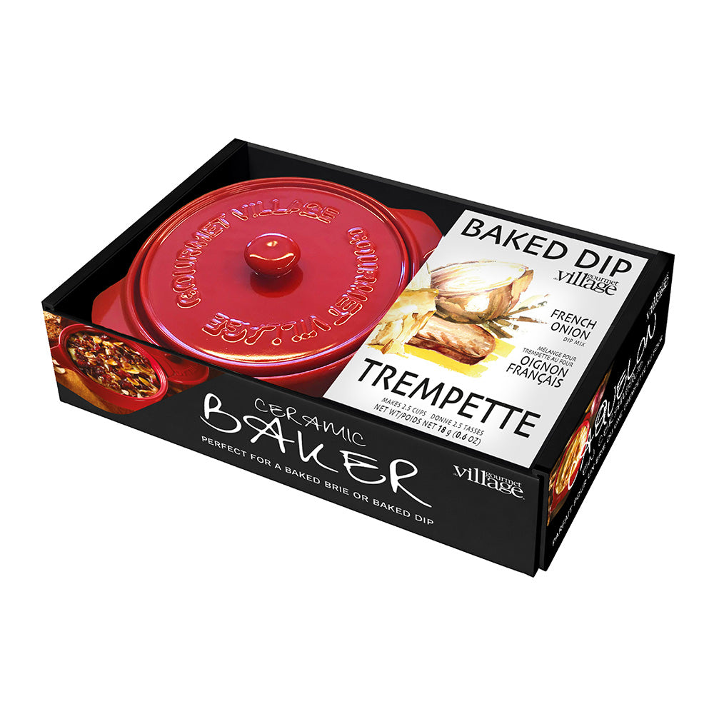 Red Ceramic Baker Gift Set with French Onion Dip Mix