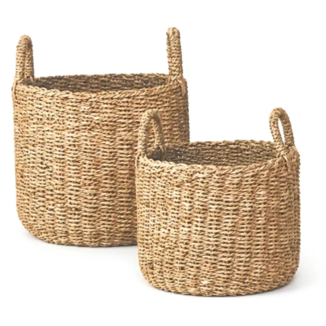 SEAGRASS CYLINDER BASKET W/HANDLE