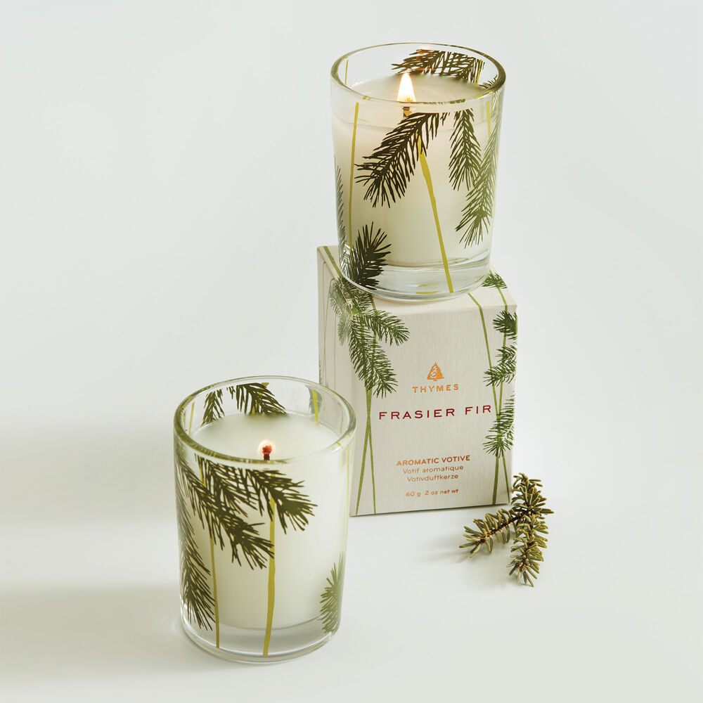 Frasier Fir Votive Candle with Pine Needle design