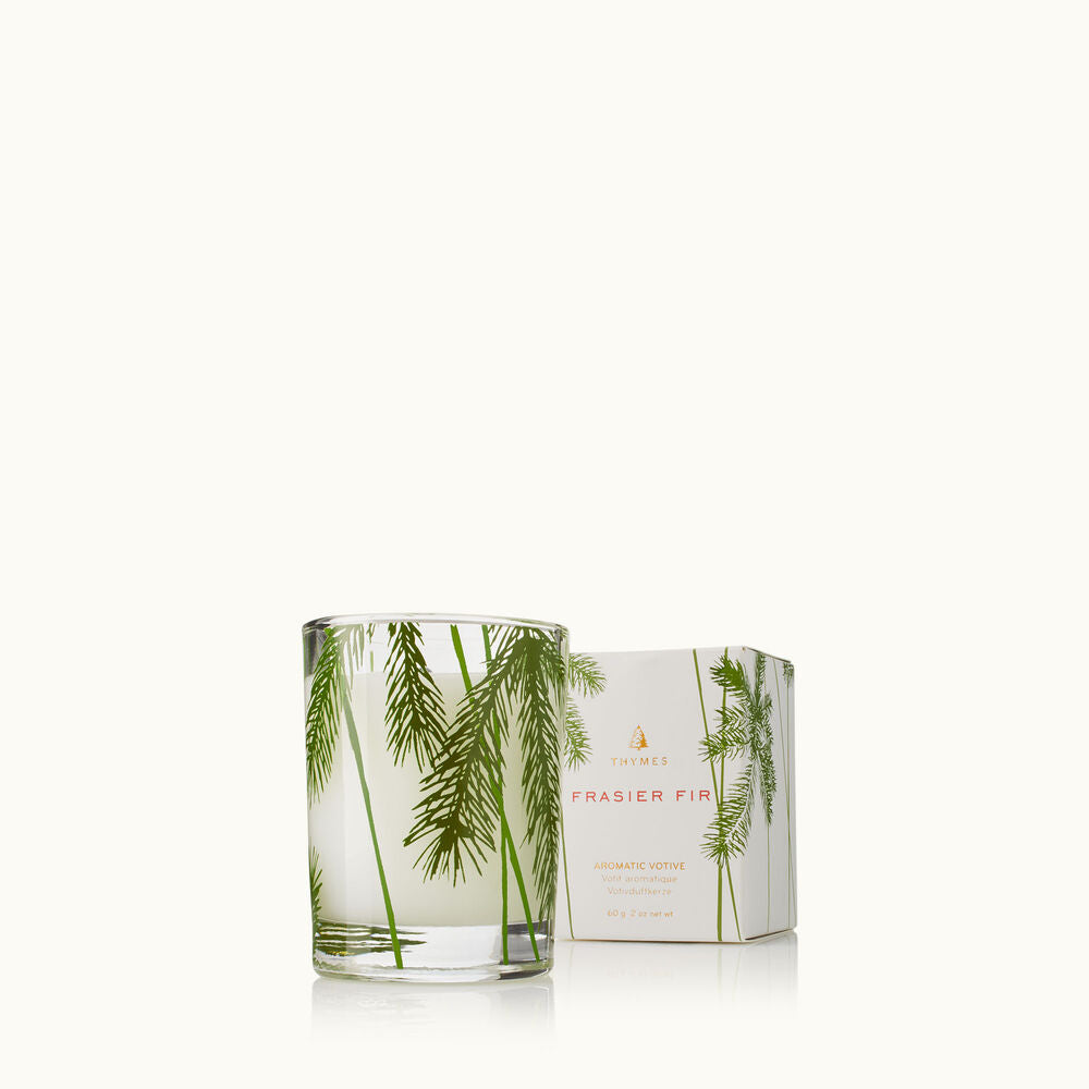 Frasier Fir Votive Candle with Pine Needle design