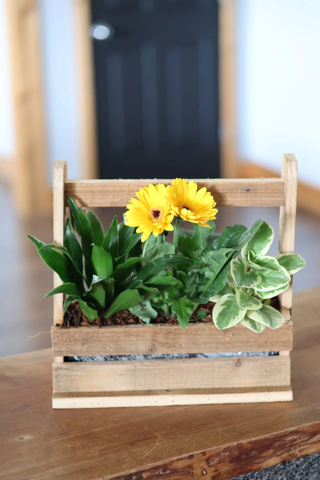 Daisy Mixed Wooden Crate With Handle