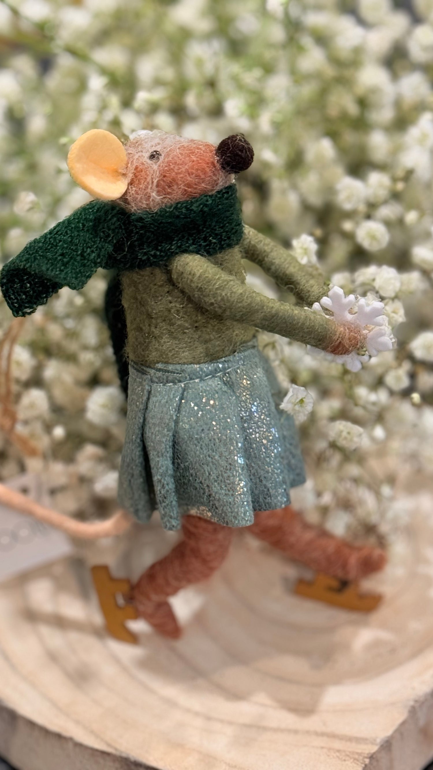 Scarf Skating Mouse Ornament 5&quot;H