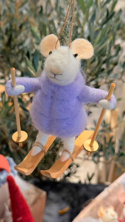 Skiing Mouse Ornament 5&quot;H