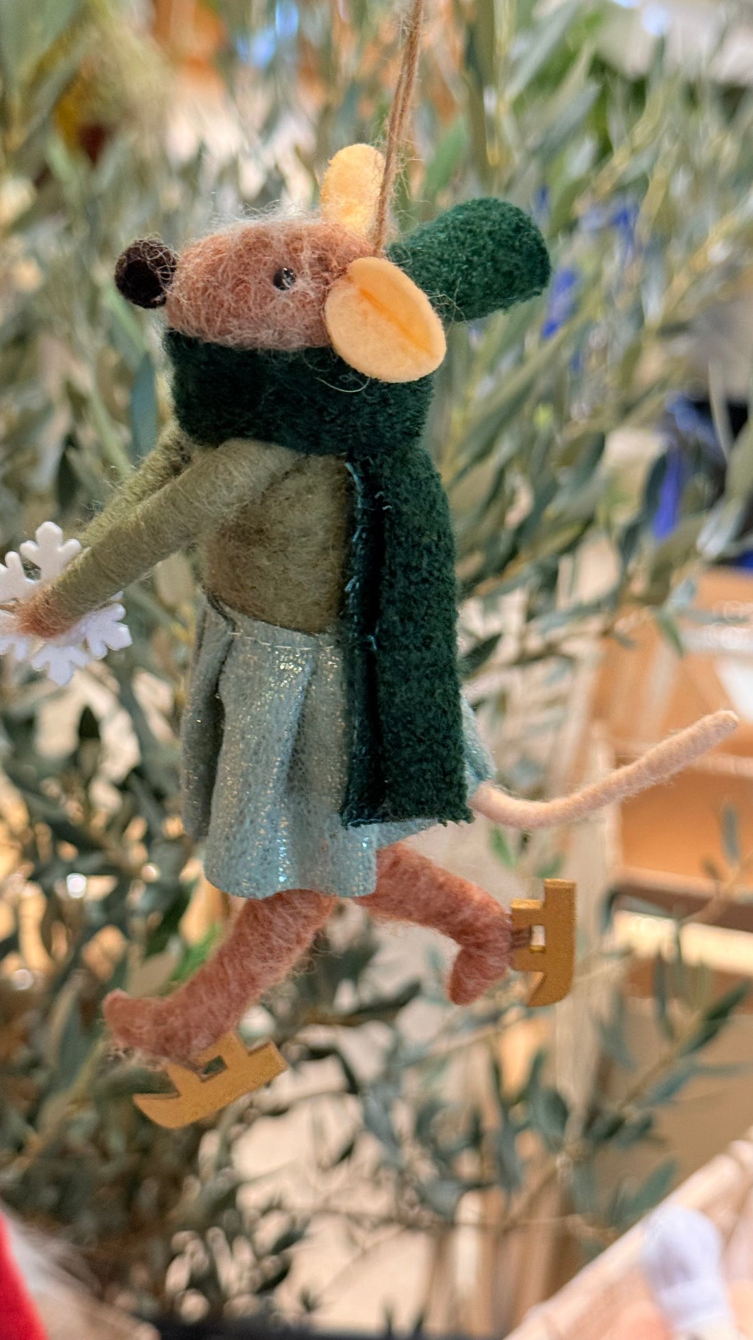 Scarf Skating Mouse Ornament 5&quot;H