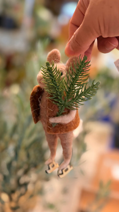 Tree Skating Mouse Ornament 5&quot;H