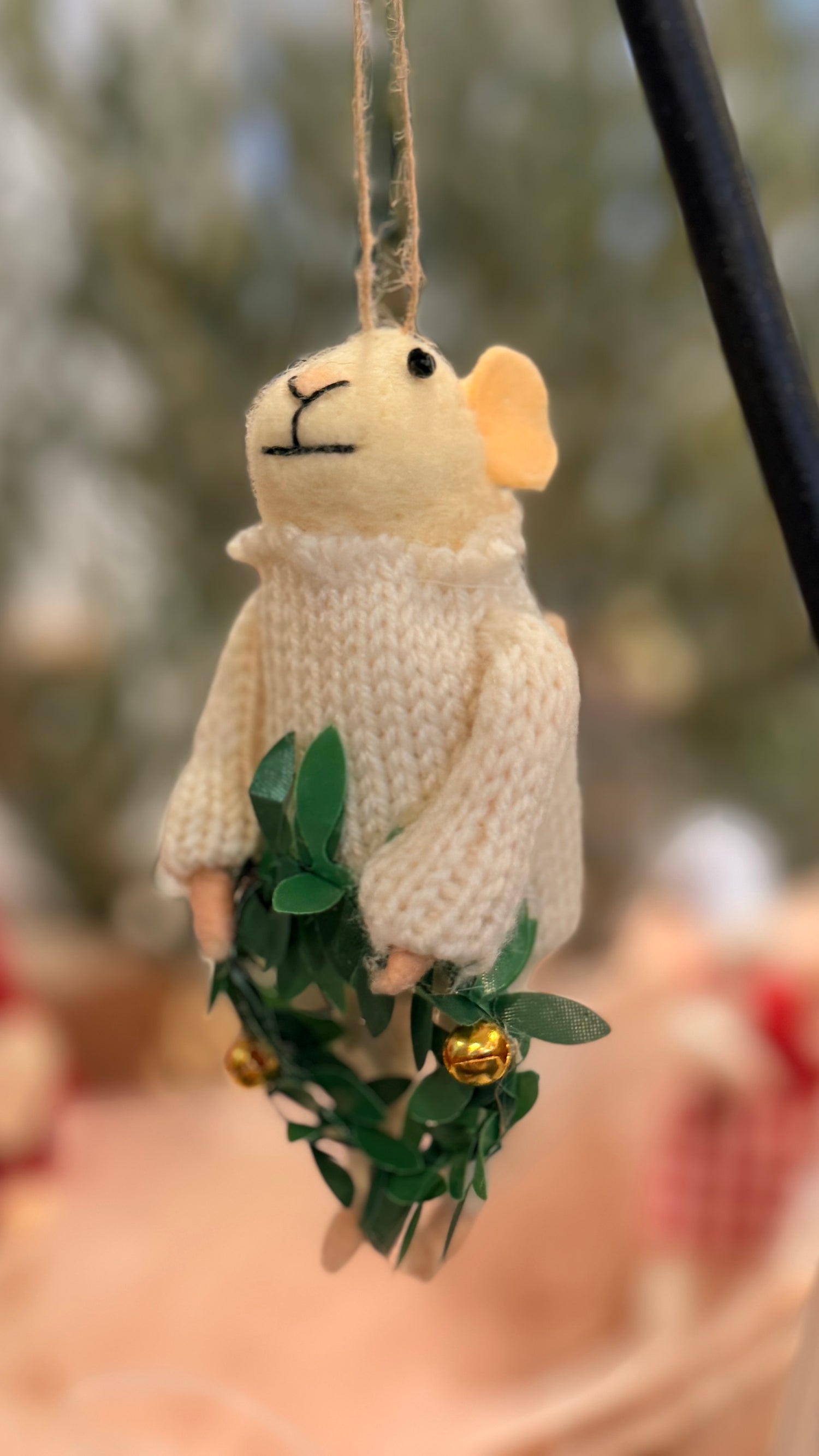 Wreath Mouse Ornament 5&quot;H