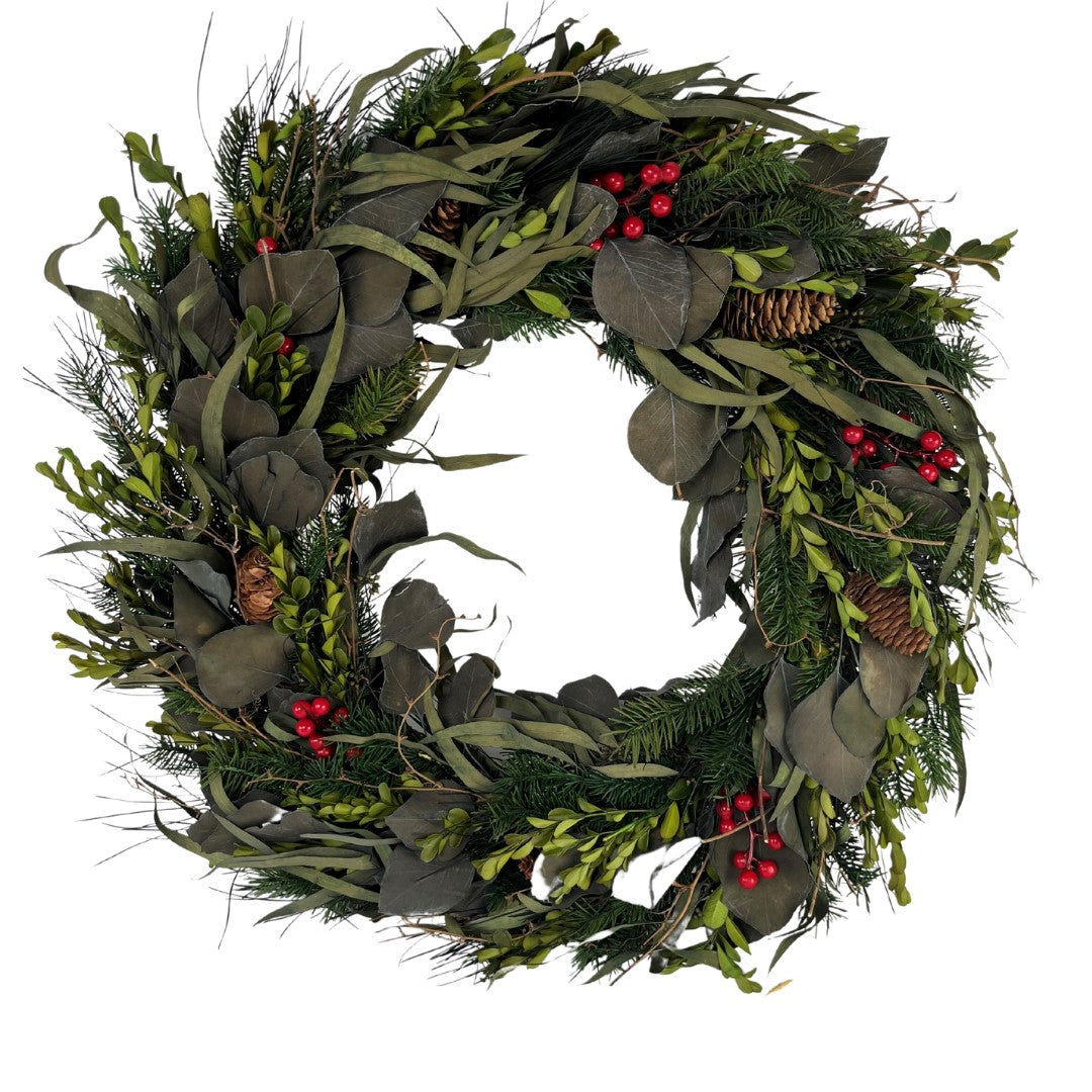 22" Preserved Mixed Wreath with Berries