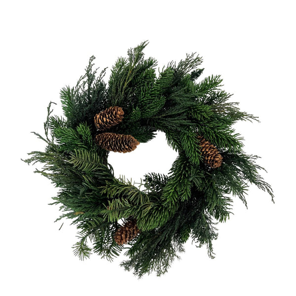 10" Preserved Spruce and Cedar Wreath with Cones