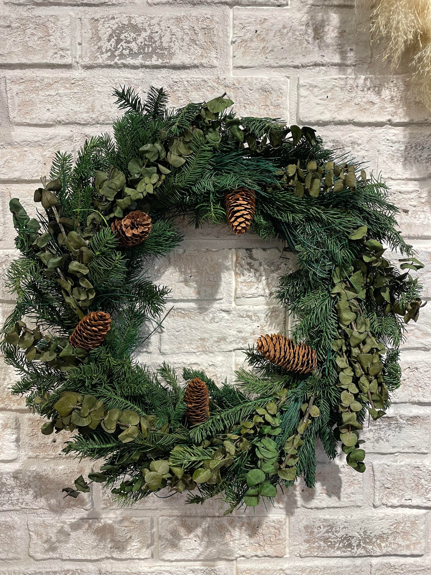 20" Preserved Spruce and Eucalyptus Wreath with Cone