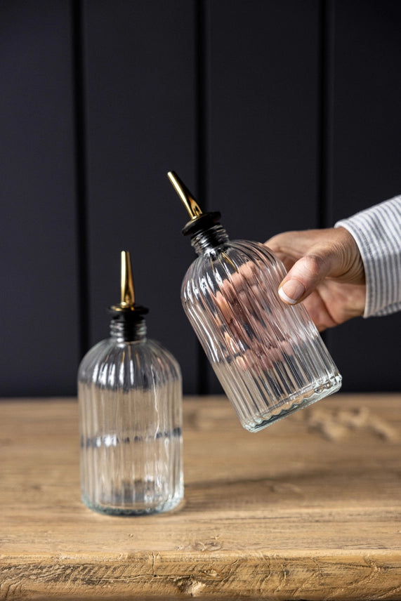 Olive Oil &amp; Vinegar Glass Scallop Fluted Bottles