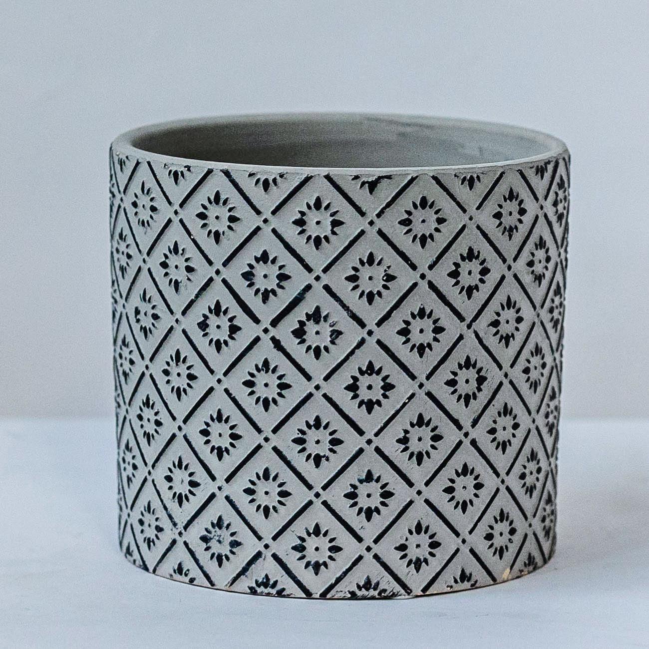 Cement Flower Pot - grey and black