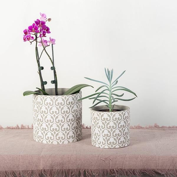Cement Flower Pot -  white and grey