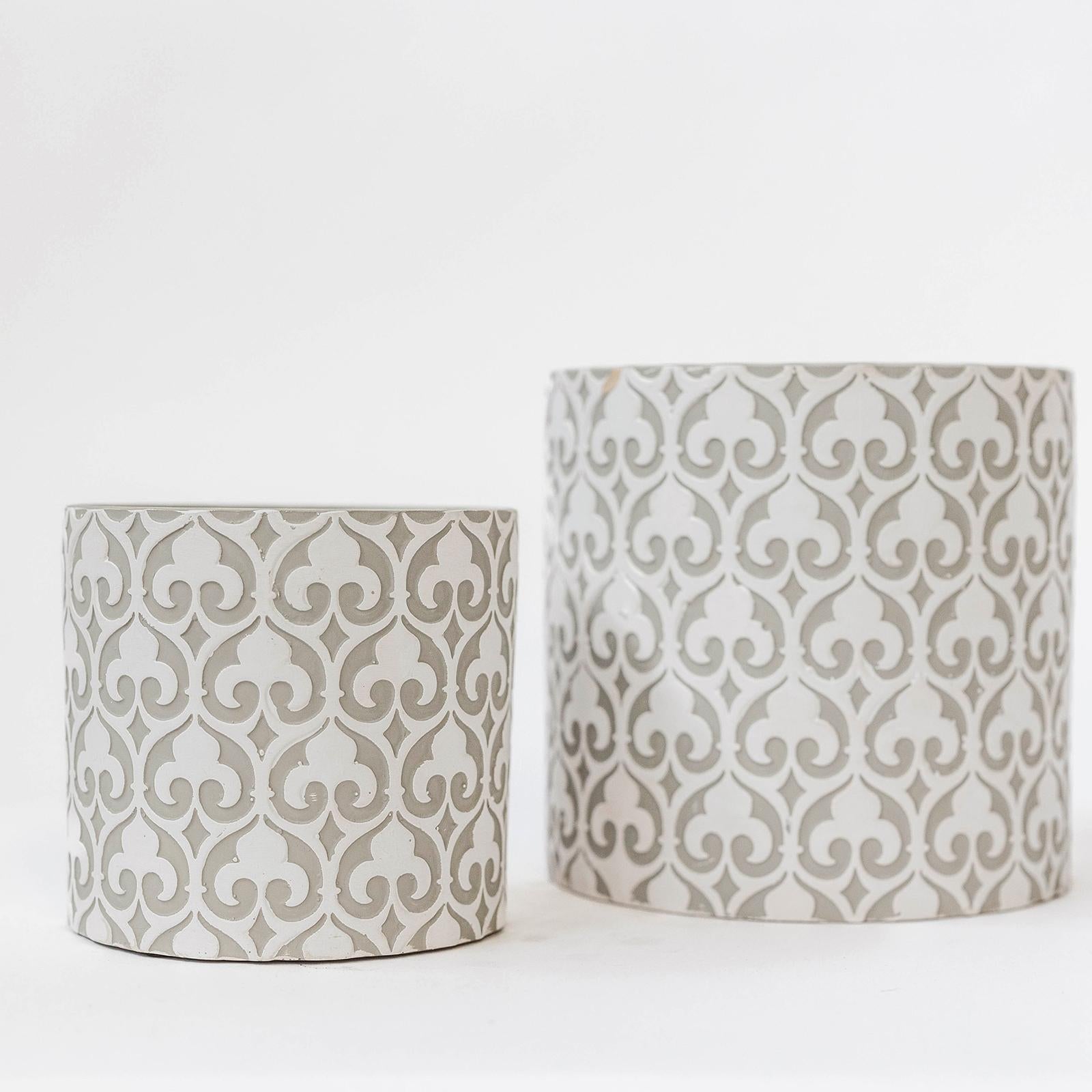 Cement Flower Pot -  white and grey