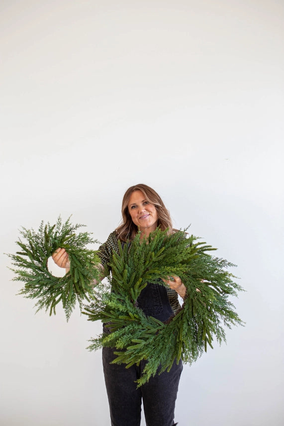 24&quot; Norfolk &amp; Cypress Mixed Real Touch Wreath
