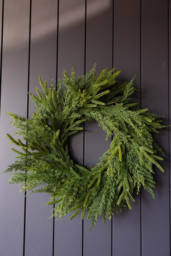 24&quot; Norfolk &amp; Cypress Mixed Real Touch Wreath