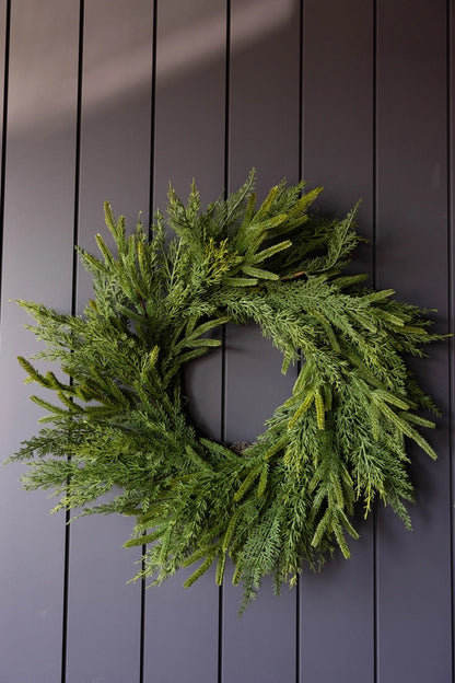 24&quot; Norfolk &amp; Cypress Mixed Real Touch Wreath