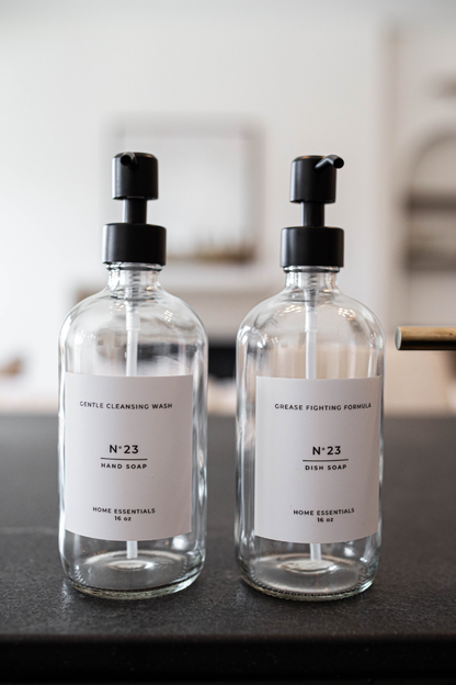 One Clear Soap Bottle Dispenser with Label- Hand Soap
