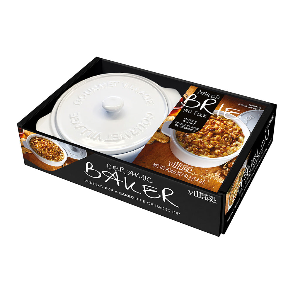 White Ceramic Baker Gift Set with Maple Walnut Brie topping