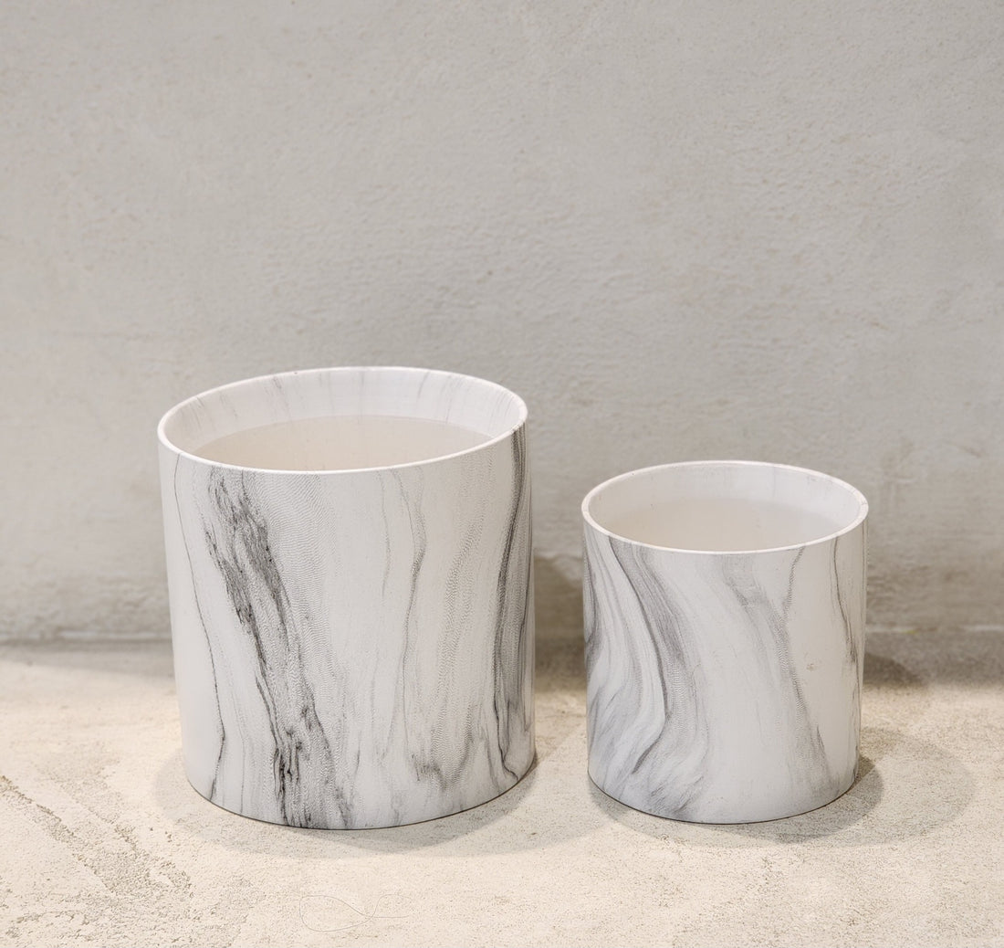 Marble Look Cylindrical Pots