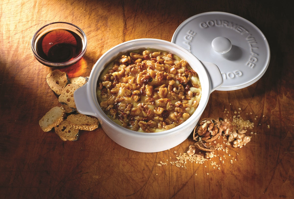 White Ceramic Baker Gift Set with Maple Walnut Brie topping