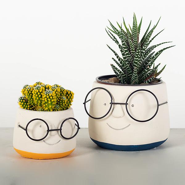 Face With Glasses Cement Pot