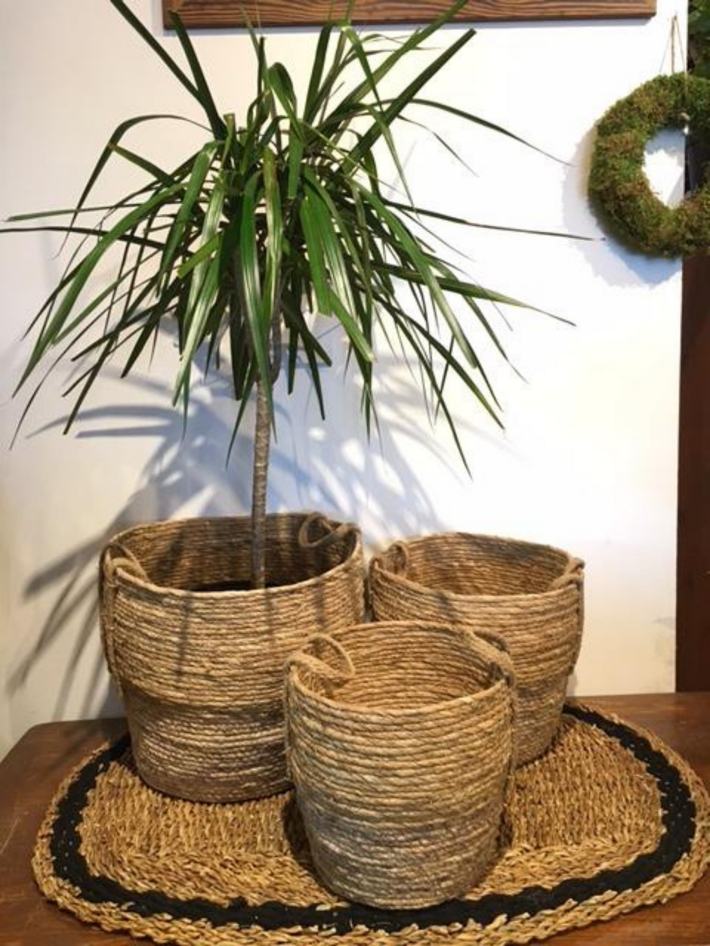 Beige Bottom Straw Basket