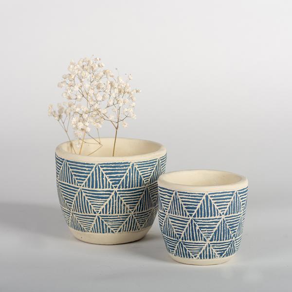 Cement Pot Blue & Cream